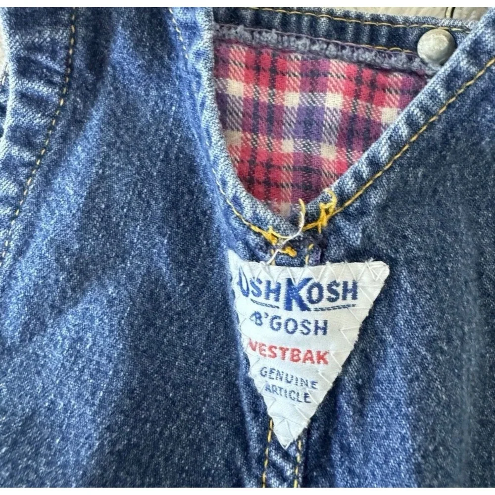 Vtg Oshkosh B'Gosh Vestbak Flannel Lined Bib Overalls Girls 24 Months Baby Denim